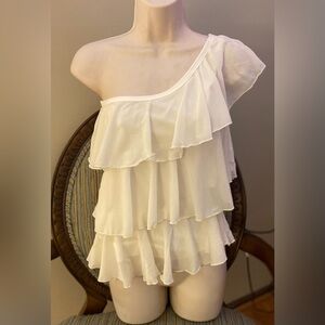 VENUS Cream One Shoulder Ruffle  Top